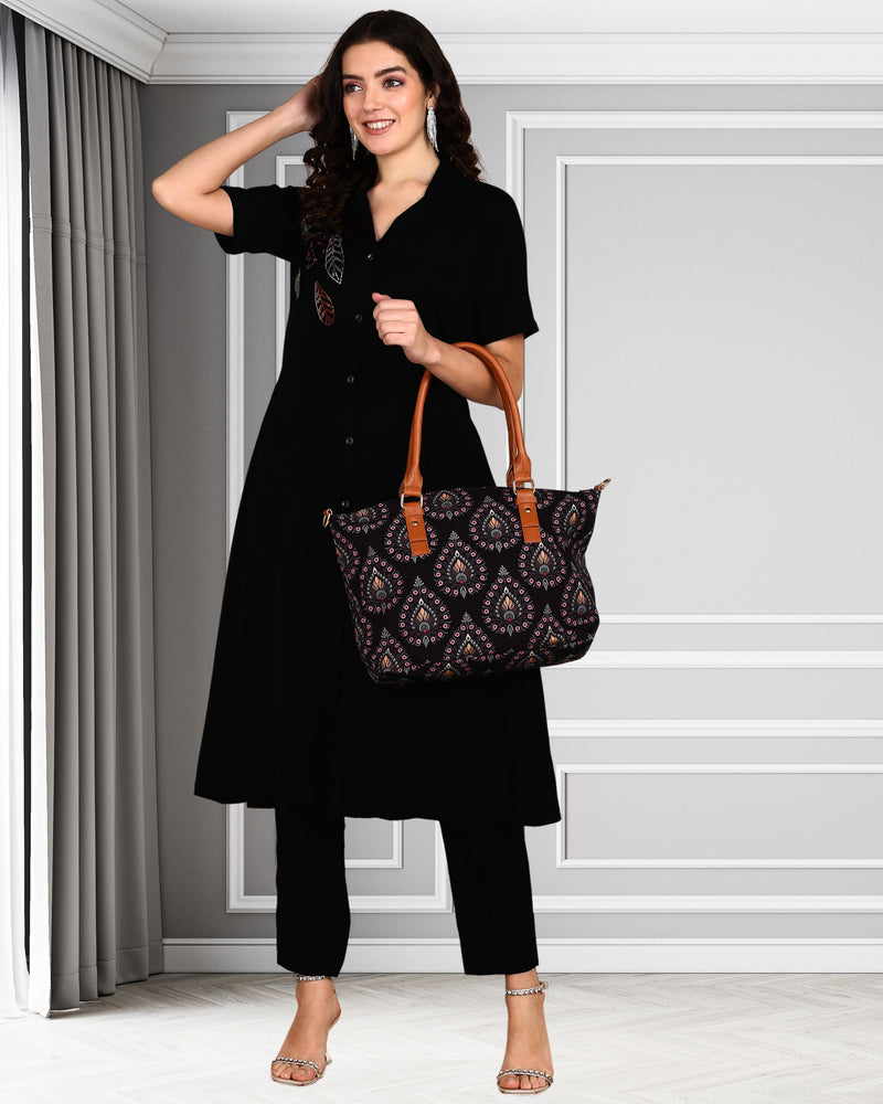 Women's Sequins Motifs Embellished Asymmetric Kurti Pant Set