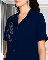 Women's Sequins Motifs Embellished Asymmetric Kurti Pant Set