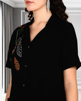 Women's Sequins Motifs Embellished Asymmetric Kurti Pant Set