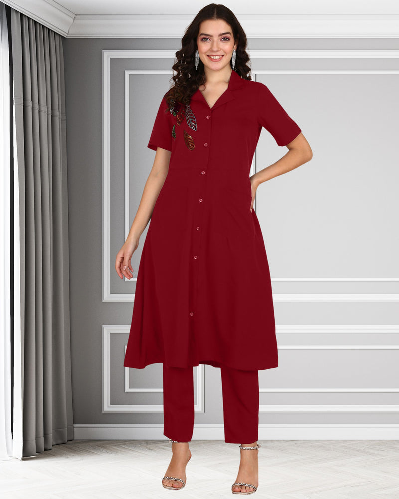 Women's Sequins Motifs Embellished Asymmetric Kurti Pant Set