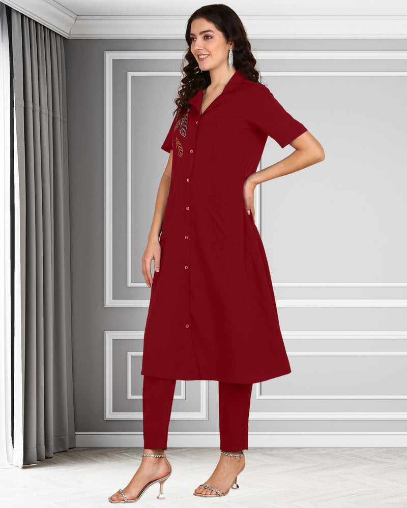 Women's Sequins Motifs Embellished Asymmetric Kurti Pant Set