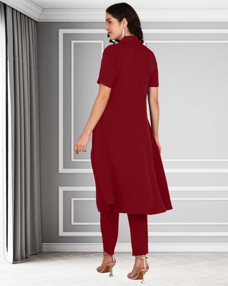 Women's Sequins Motifs Embellished Asymmetric Kurti Pant Set