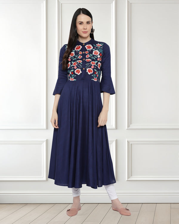 Elegant Floral Embroidered Rayon Kurti