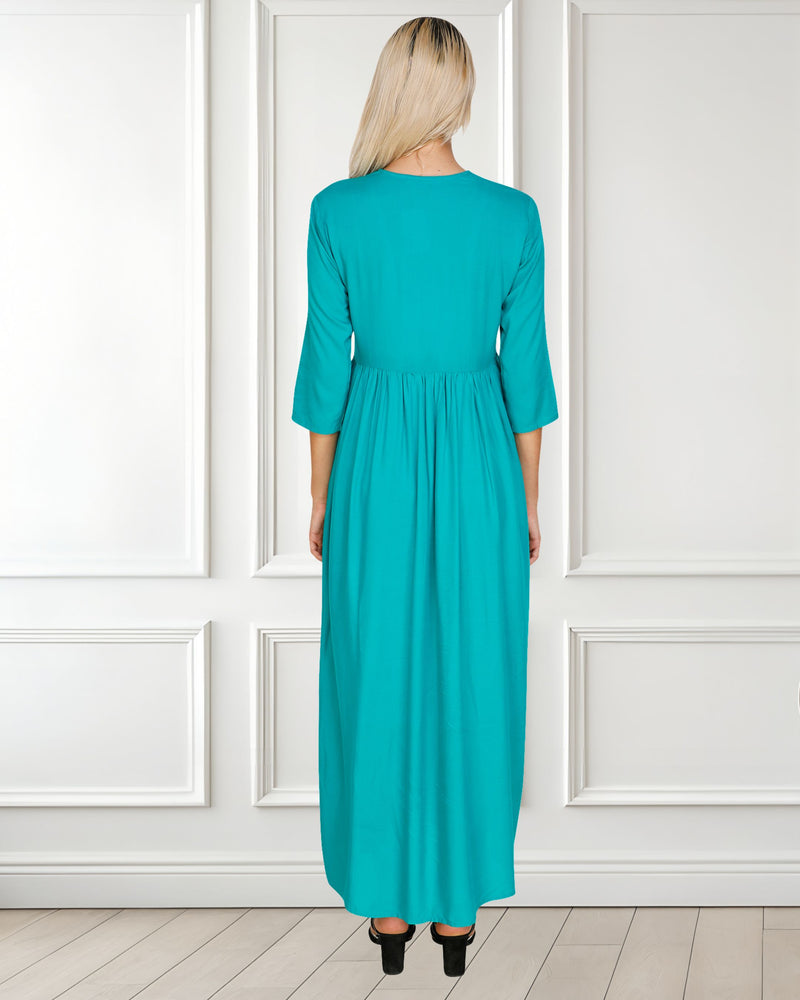 WOMEN FLORAL EMBROIDED KURTI SHV 29 TURQUOISE