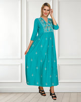 WOMEN FLORAL EMBROIDED KURTI SHV 29 TURQUOISE