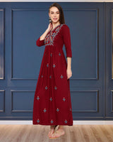 WOMEN FLORAL EMBROIDED KURTI SHV 29 MAROON