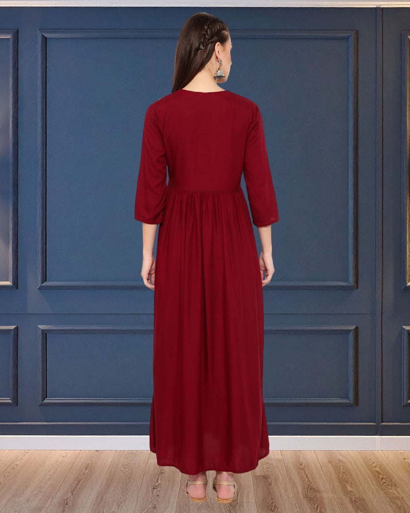 WOMEN FLORAL EMBROIDED KURTI SHV 29 MAROON