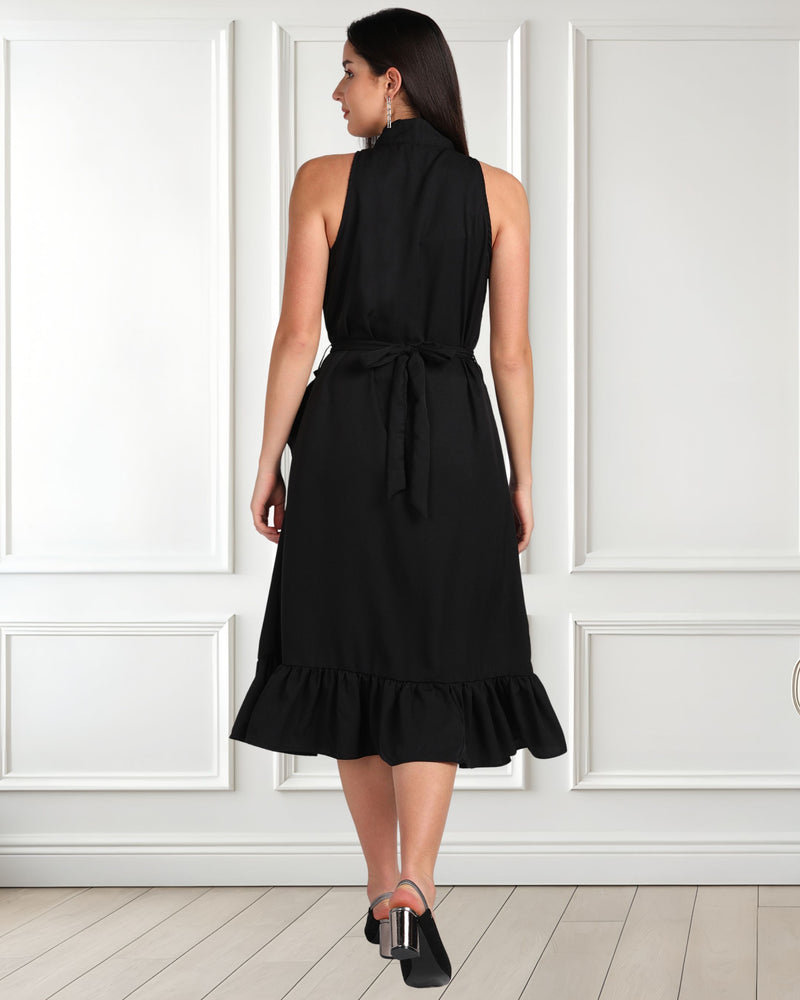 Chic Frilled Crepe Dress