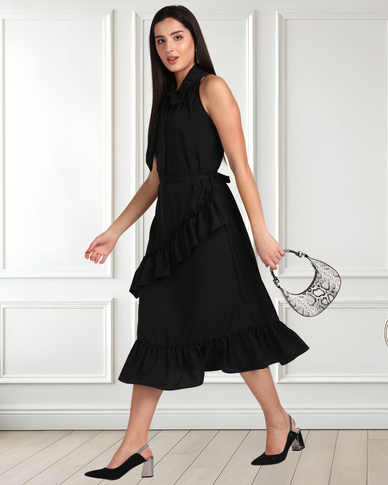 Chic Frilled Crepe Dress
