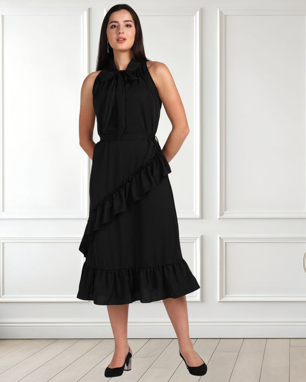 Chic Frilled Crepe Dress