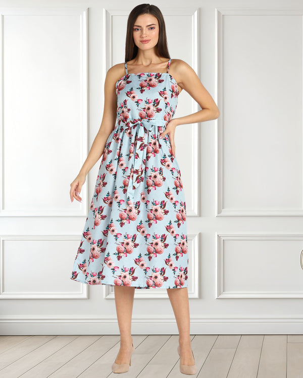 Summer Breeze Spaghetti Strap Floral Crepe Dress