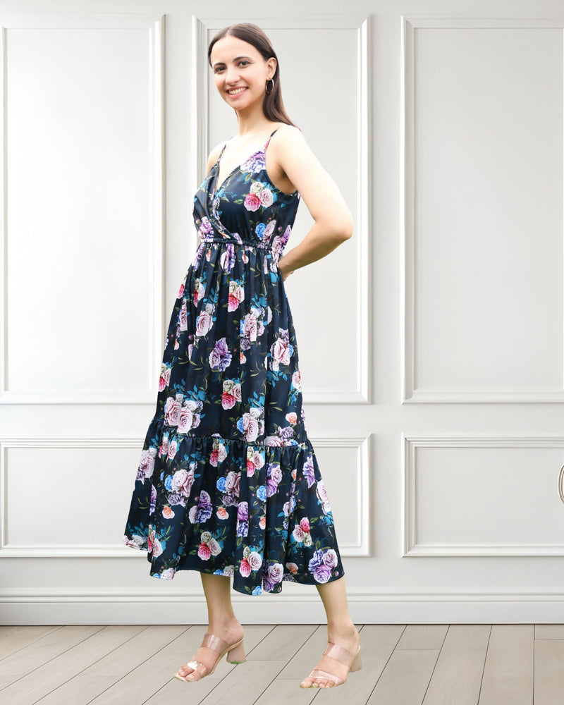 Blooming Grace Spaghetti Strap Floral Spandex Dress