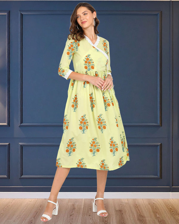 Women Floral Print Pure Cotton Flared Kurta