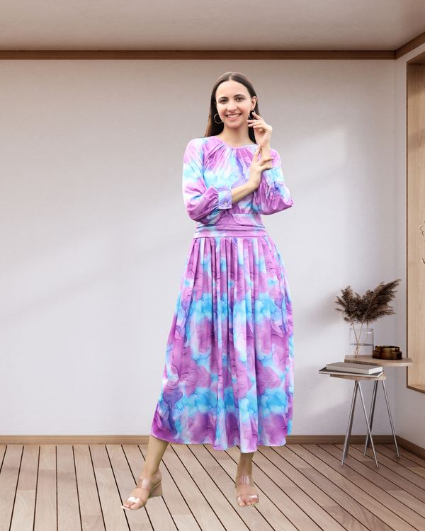 Ethereal Flow Marble Print Maxi Spandex Dress