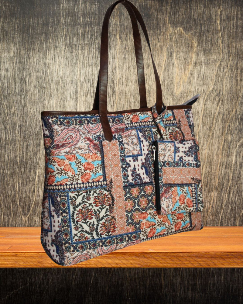 ETHNIC PATCHWORK PRINT TOTE BAG