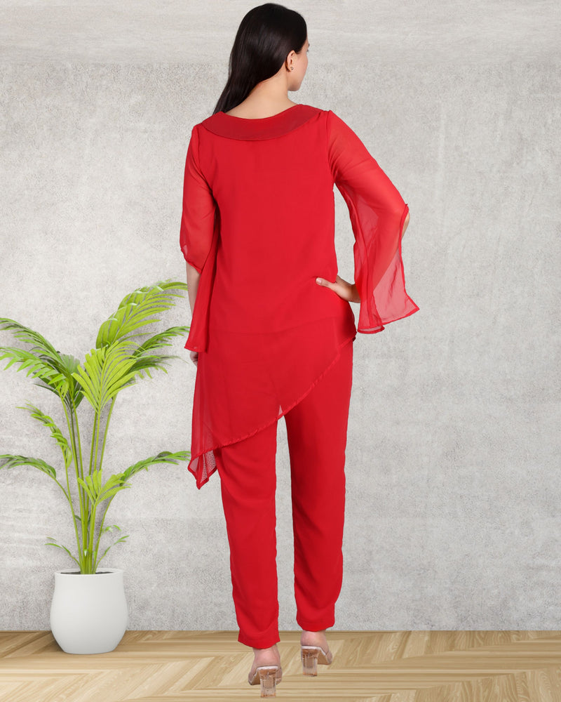 Women's Asymmetric Sequin Motif Embellished Georgette Set