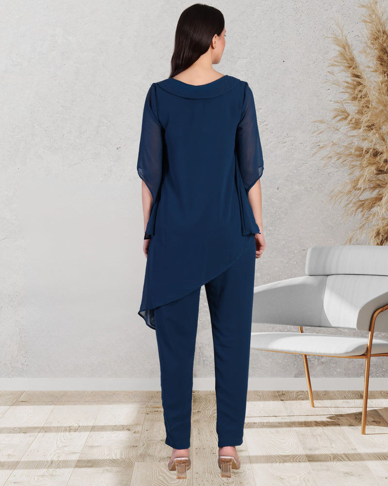 Women's Asymmetric Sequin Motif Embellished Georgette Set