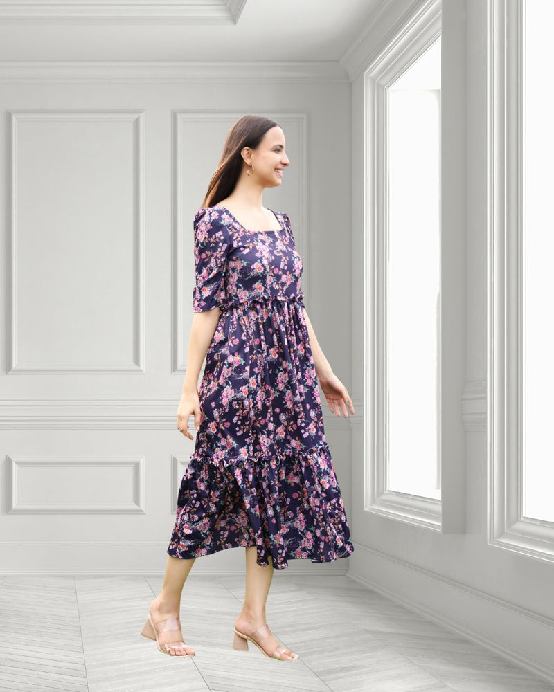 Sleek Sophisticated floral print Spandex Dress