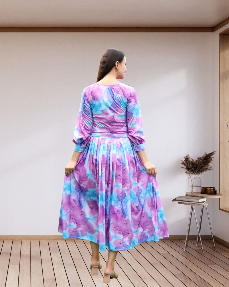 Ethereal Flow Marble Print Maxi Spandex Dress