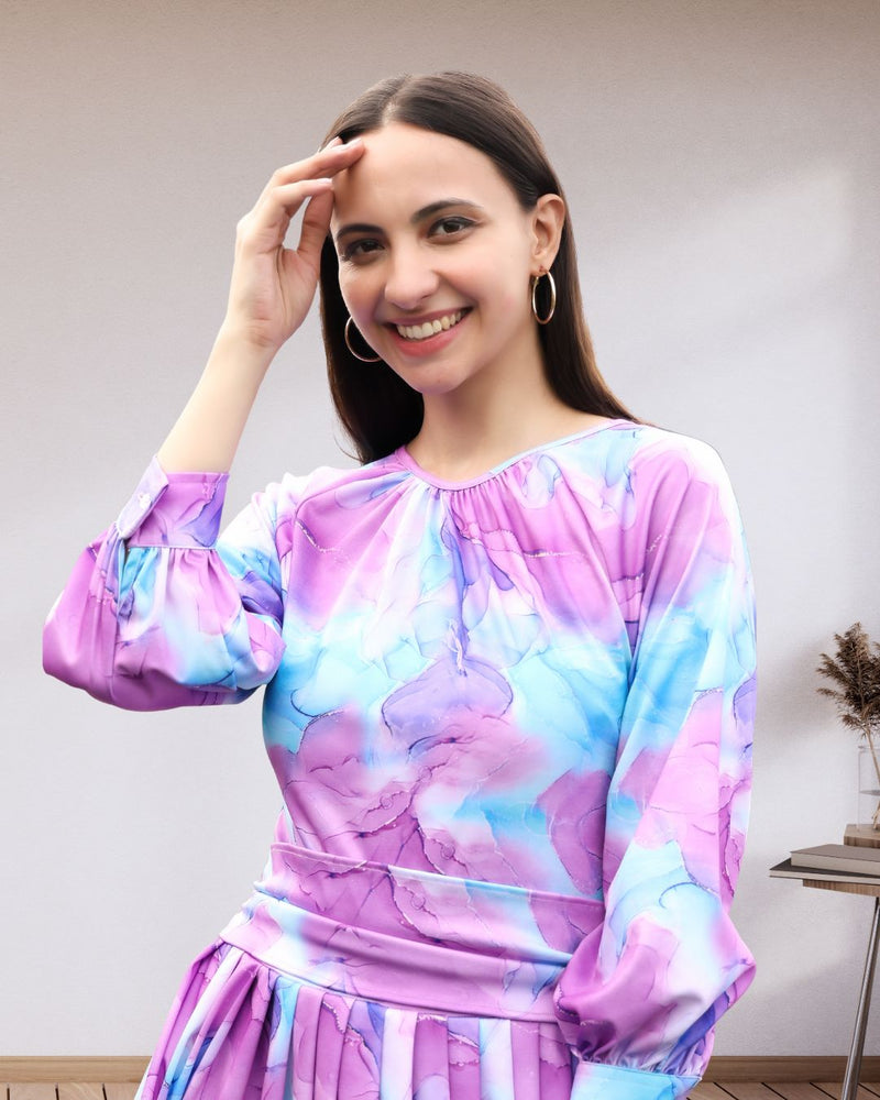 Ethereal Flow Marble Print Maxi Spandex Dress