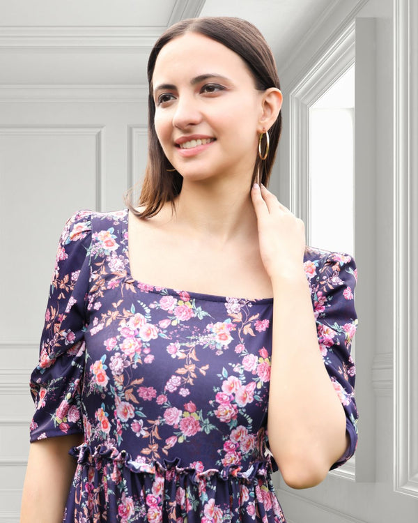 Sleek Sophisticated floral print Spandex Dress