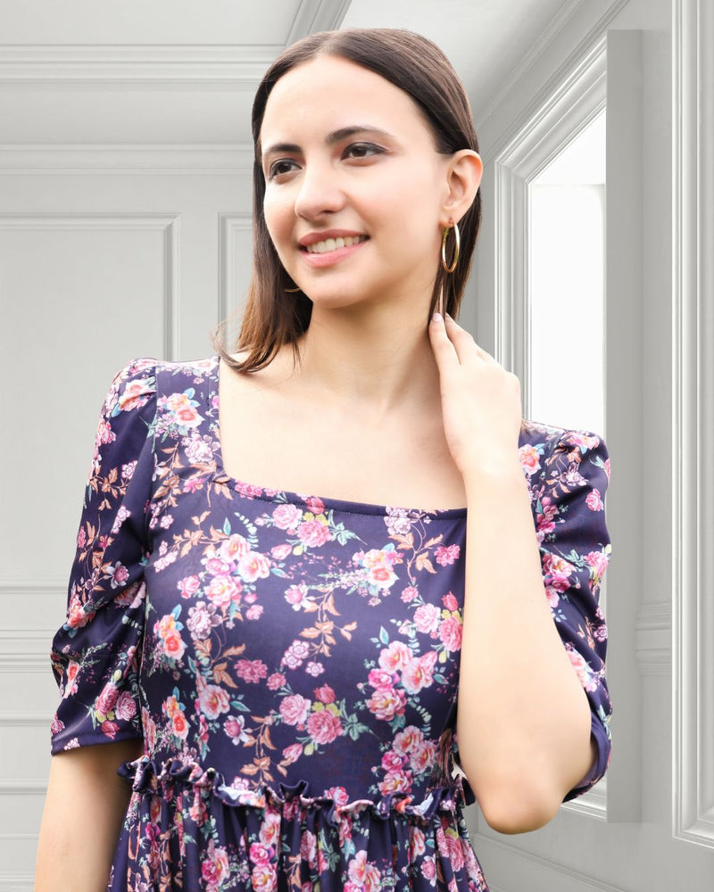 Sleek Sophisticated floral print Spandex Dress