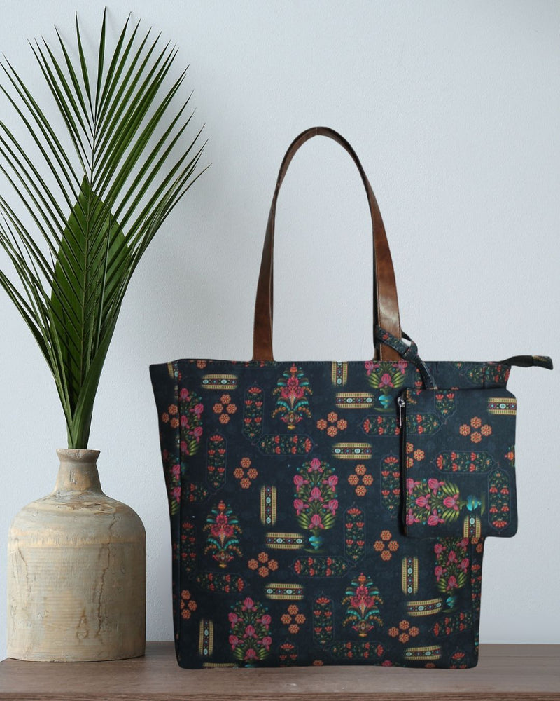 FLORAL MOTIFS PRINT TOTE BAG EB 5