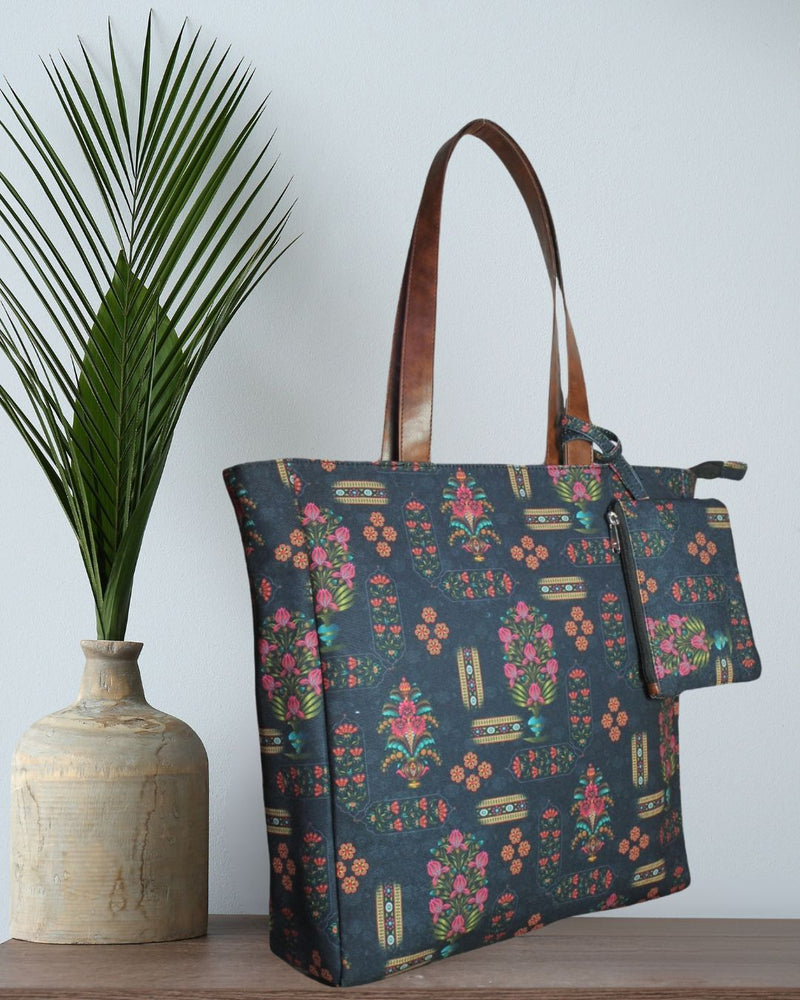 FLORAL MOTIFS PRINT TOTE BAG EB 5