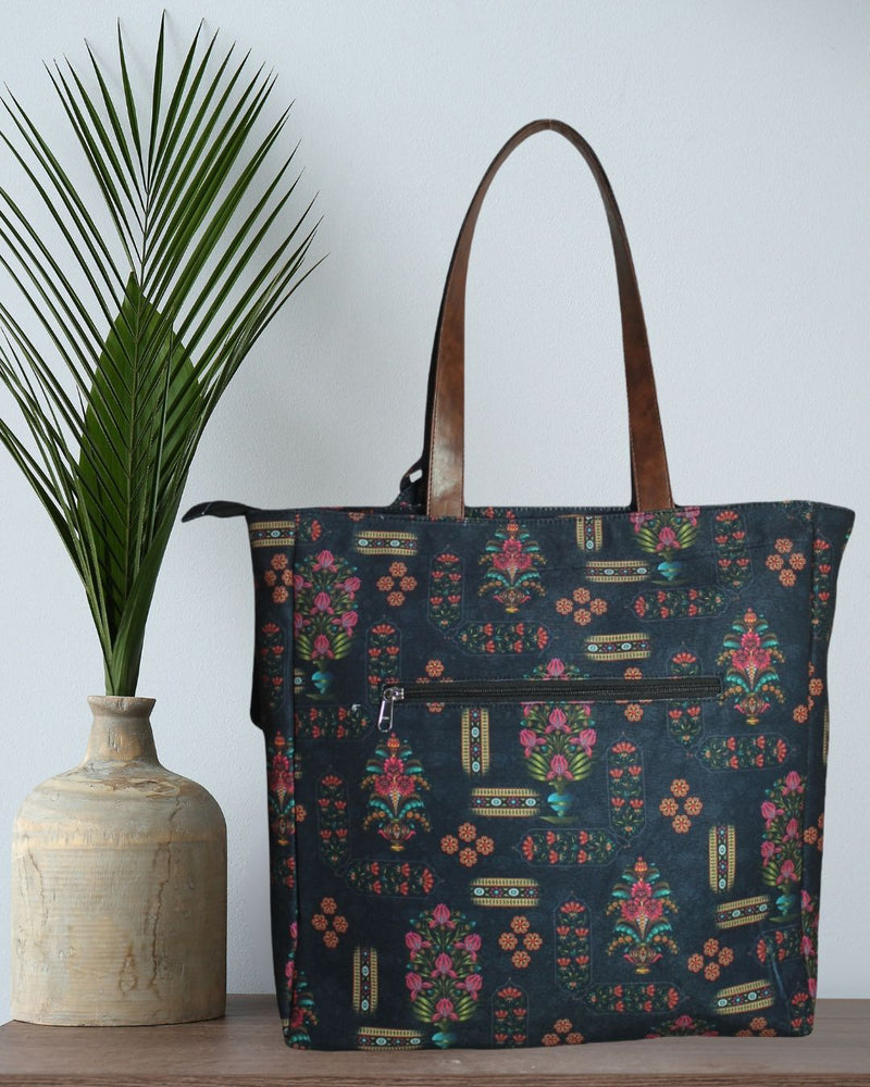 FLORAL MOTIFS PRINT TOTE BAG EB 5