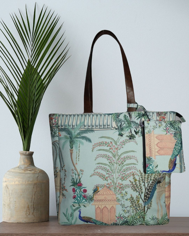 Mughal garden printed tote bag
