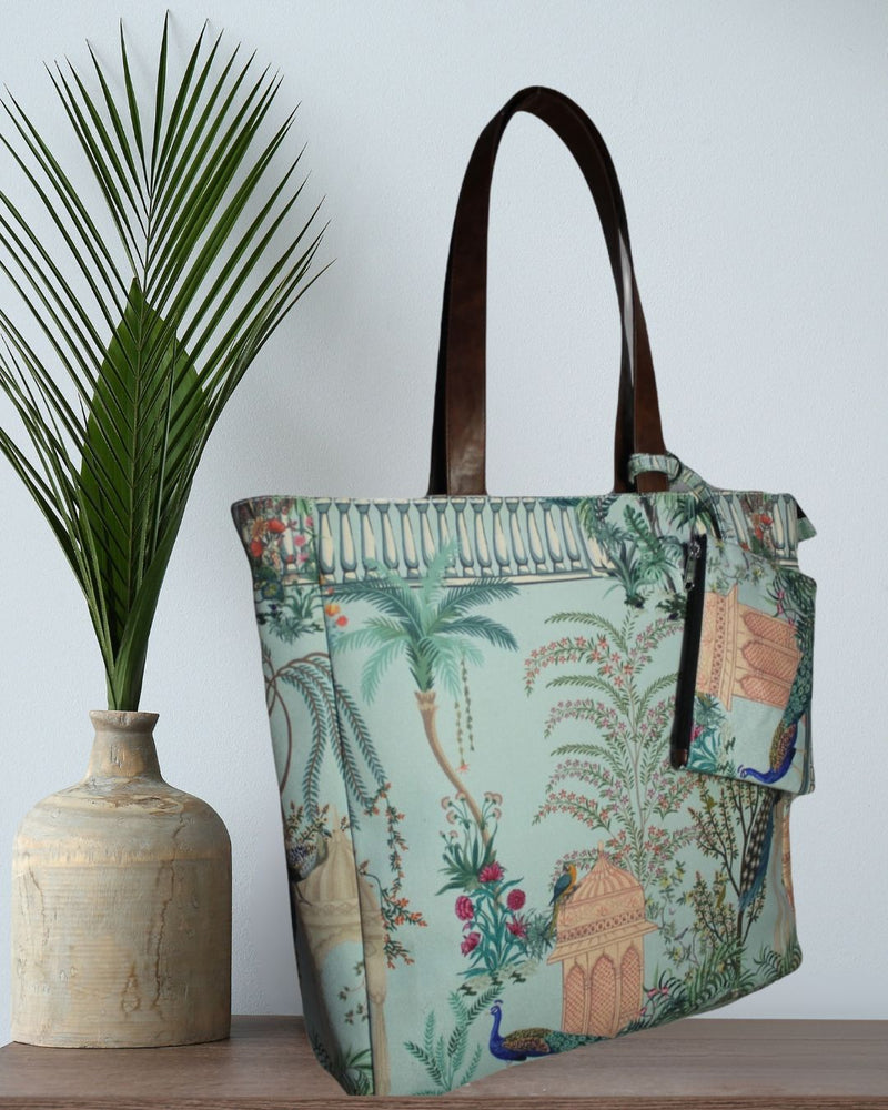 Mughal garden printed tote bag