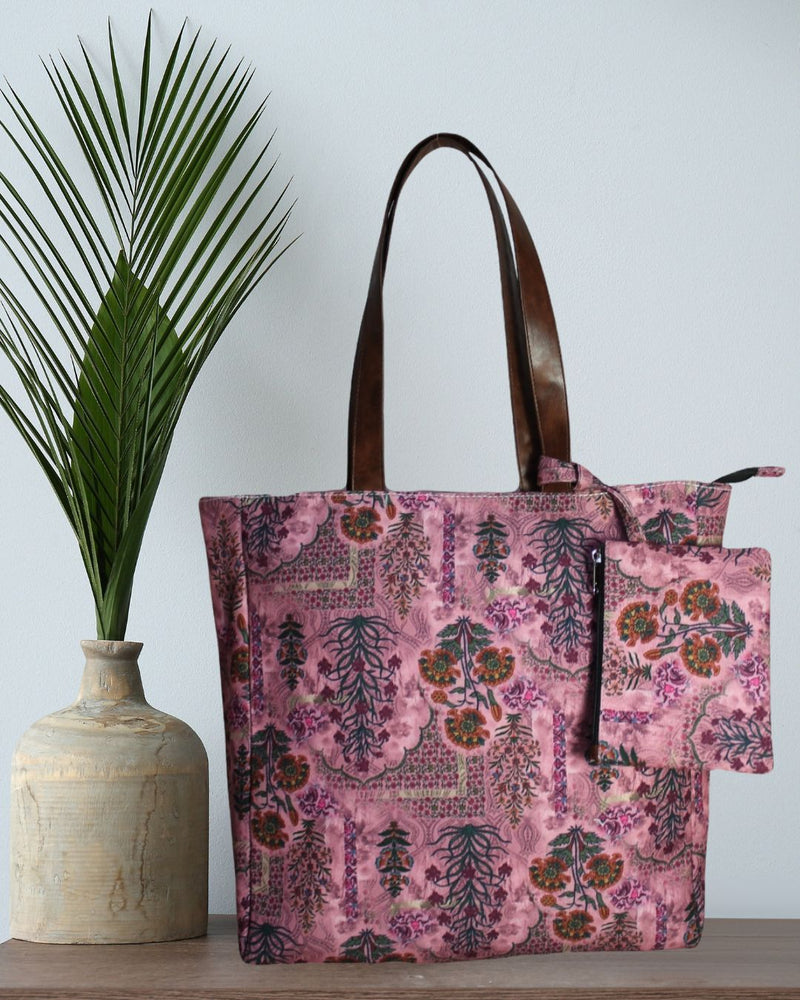 PINK JAIPURI FLORAL MOTIFS TOTE BAG EB 7