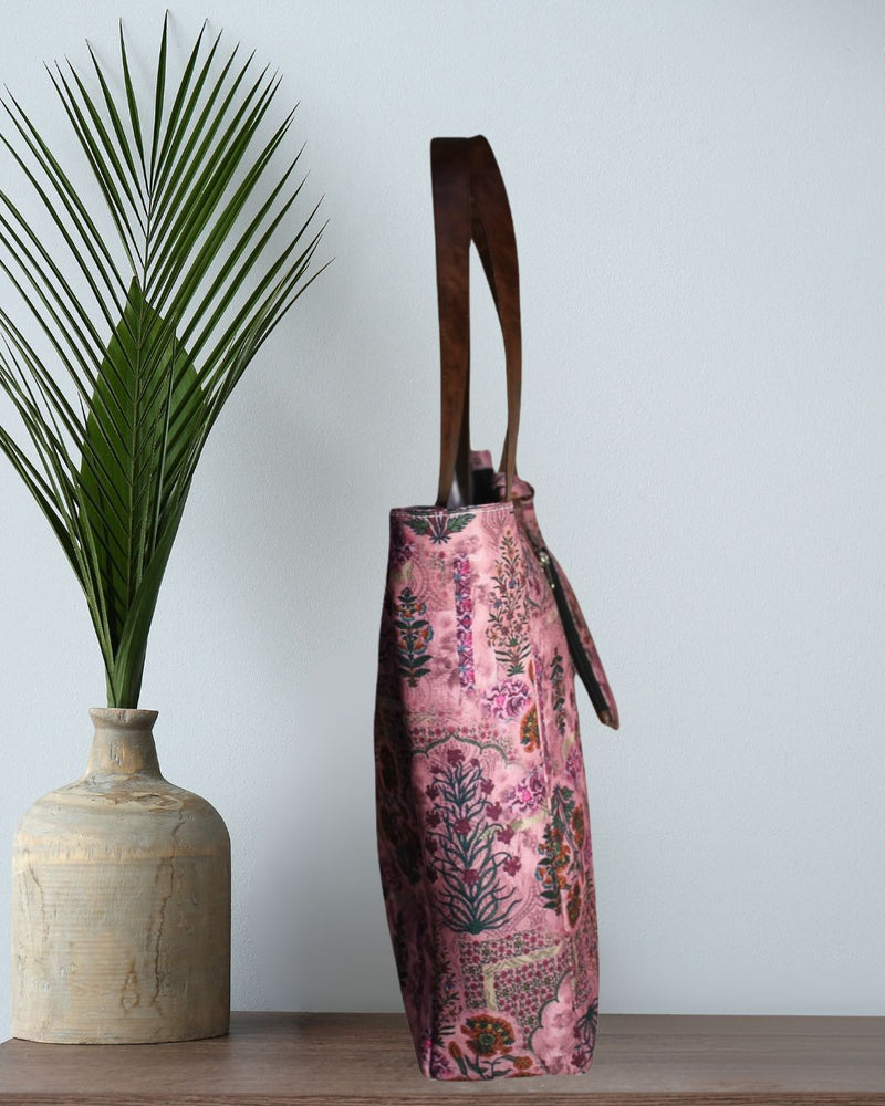 PINK JAIPURI FLORAL MOTIFS TOTE BAG EB 7