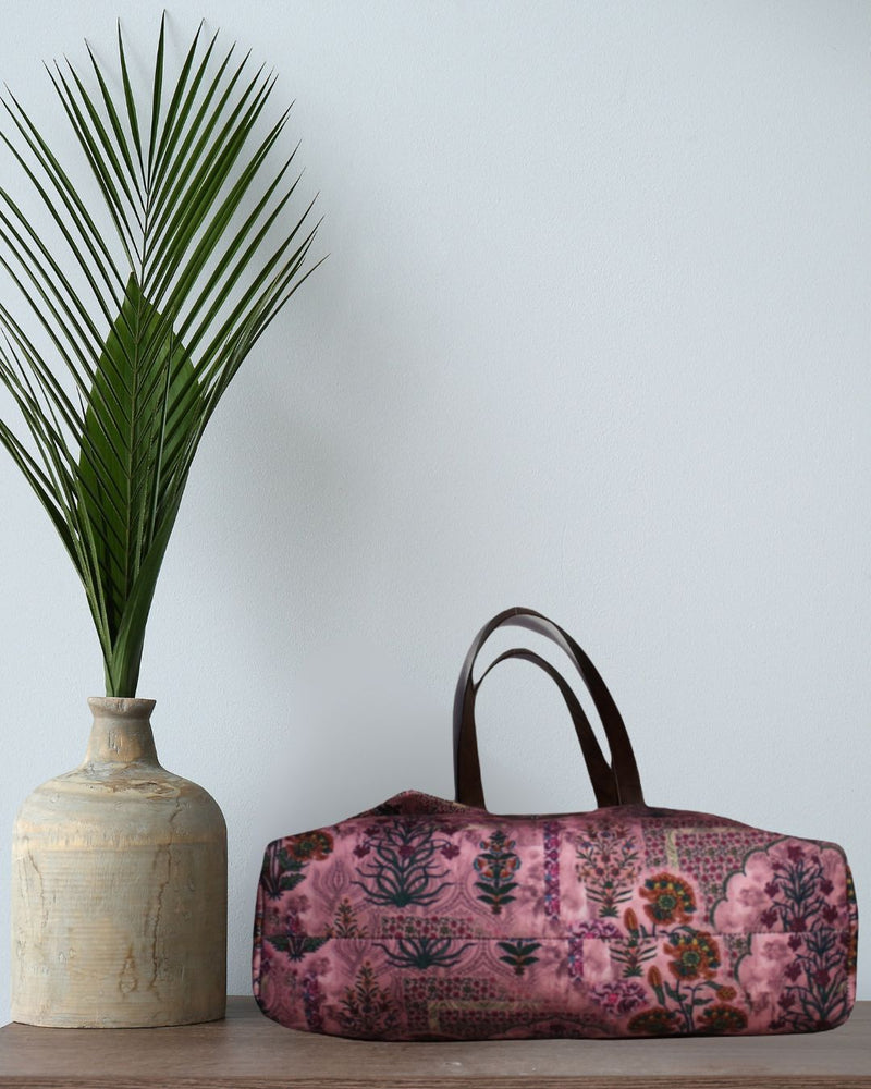 PINK JAIPURI FLORAL MOTIFS TOTE BAG EB 7