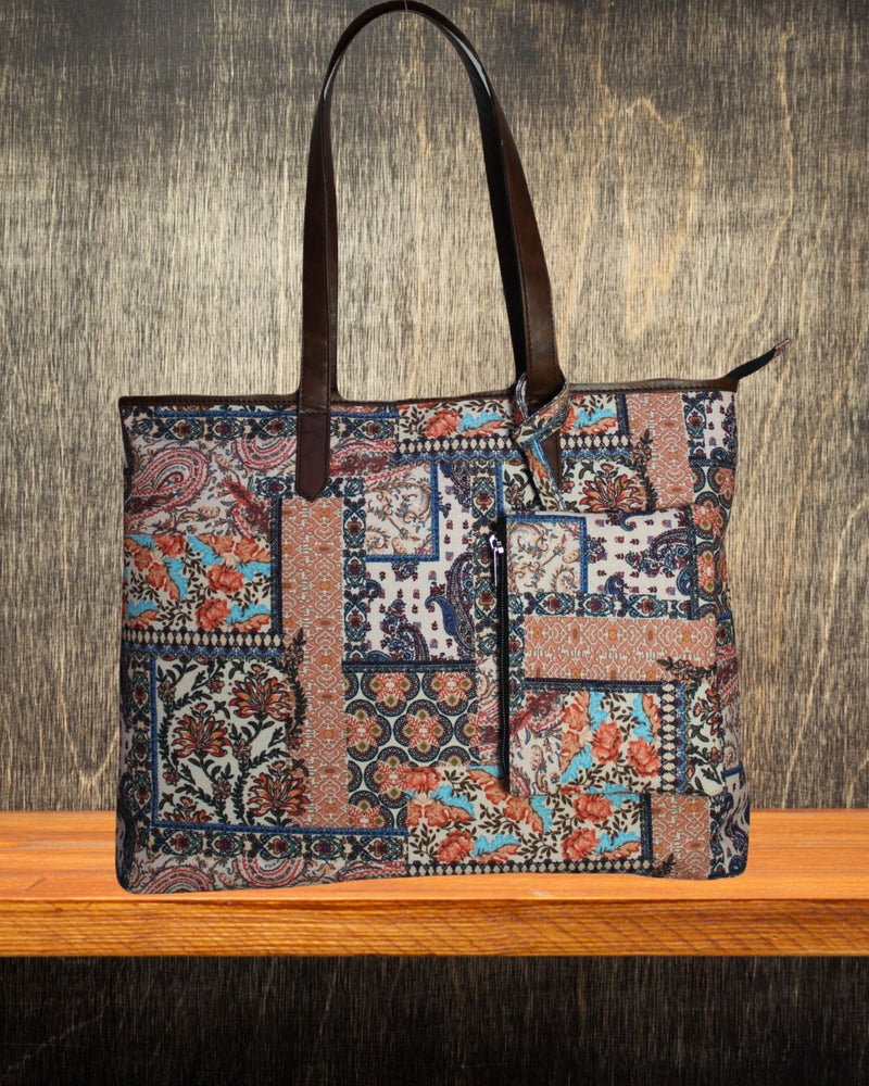 ETHNIC PATCHWORK PRINT TOTE BAG