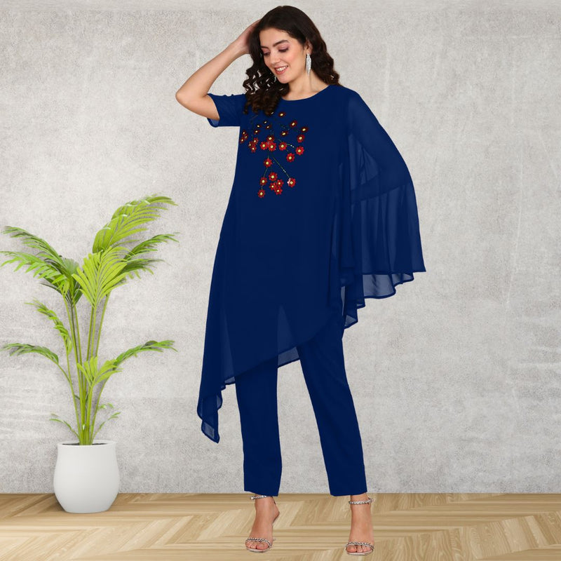 Women Sequins Motifs Embellished Asymmetric Kurti Pant Set