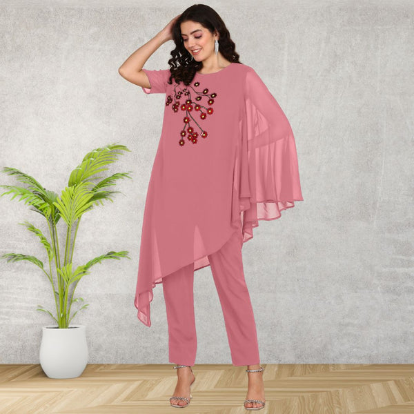 Women Sequins Motifs Embellished Asymmetric Kurti Pant Set