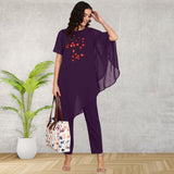 Women's Sequins Motifs Embellished Asymmetric Kurti Pant Set