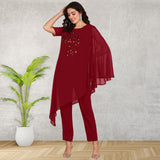 Women Sequins Motifs Embellished Asymmetric Kurti Pant Set