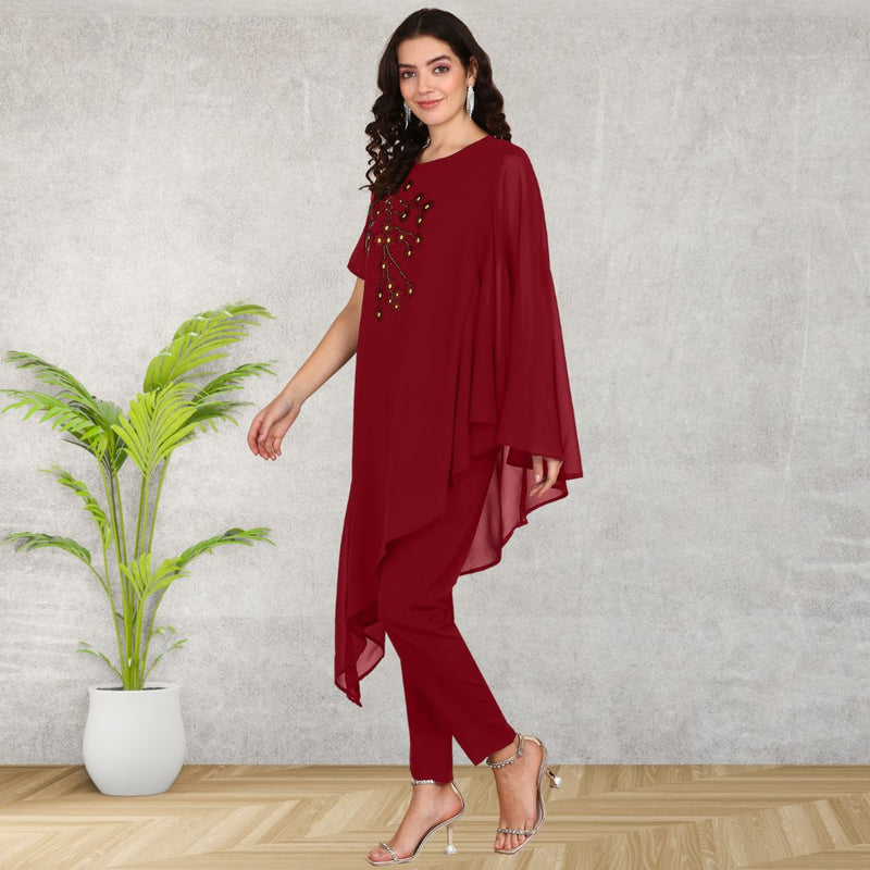 Women Sequins Motifs Embellished Asymmetric Kurti Pant Set