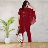 Women Sequins Motifs Embellished Asymmetric Kurti Pant Set