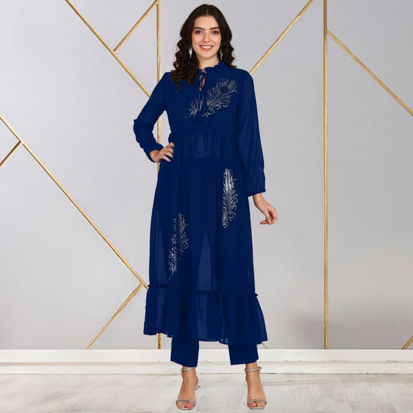 peacock motifs indo western long kurti pant set