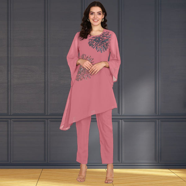 Women Georgette Asymmetric Kurta Pant Set INDW 02 PINK