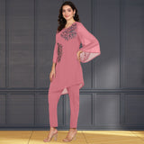 Women Georgette Asymmetric Kurta Pant Set INDW 02 PINK