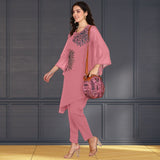 Women Georgette Asymmetric Kurta Pant Set INDW 02 PINK