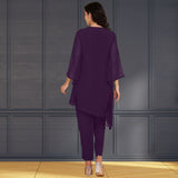 Women Georgette Asymmetric Kurta Pant Set INDW 02 PURPLE