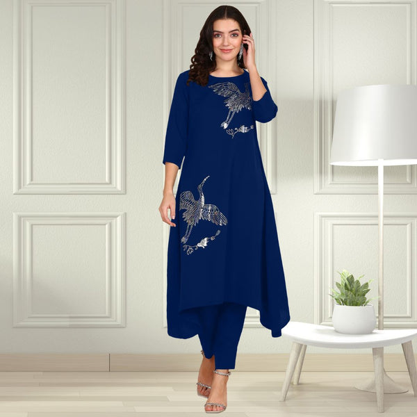 Women Sequins Motifs Embellished Asymmetric Kurti Pant Set