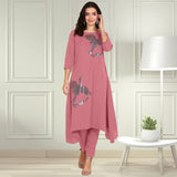 Women Sequins Motifs Embellished Asymmetric Kurti Pant Set