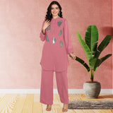 Women Sequins Motifs Embellished Asymmetric Kurti Pant Set