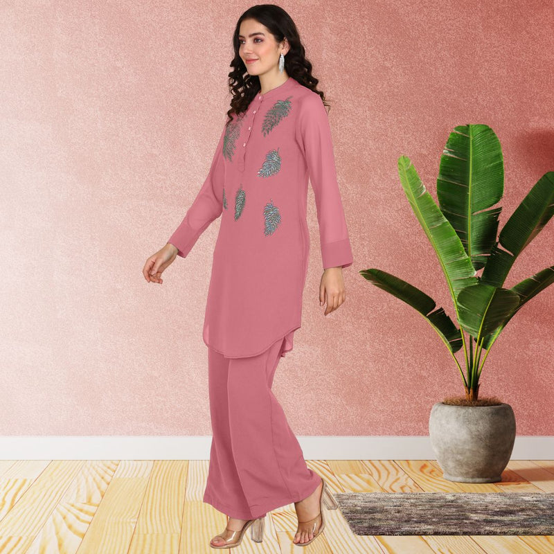 Women Sequins Motifs Embellished Asymmetric Kurti Pant Set